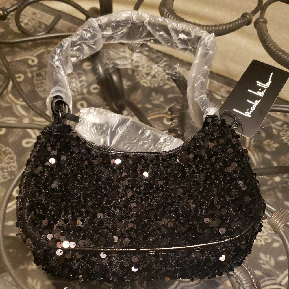 Nicole Miller Sparkling Black Sequin Shoulder Bag